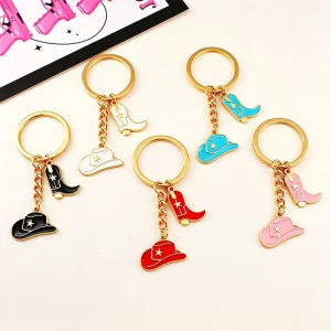 Custom Cute Western Cowboy Hat Boot Enamel Keychain Gold Plating Fashion Country Cowgirl Charms Bag Pendant for Women