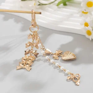 Custom DIY Bag Charm Keychain Holder Fashion Bowknot Heart Purse Chain Handbag Accessories
