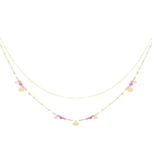 Custom Dainty 18K Gold Plated Stone Bead Butterfly Charm Stainless Steel Chain Layered Necklace for Lady Beach Fashion Jewelry