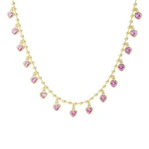 Custom Dangling 25 Silver 14K Gold Gemstone Heart Necklace Sapphire & Pendant Playful Ball Chain