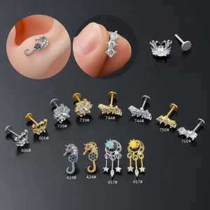 Custom Design G23 Titanium Flat Back Nose Studs Hypoallergenic Gold Plated Body Jewelry