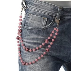 Custom Disco Ball Beaded Layered Pendant Bag Leopard Jeans Pocket Belt Chains Rhinestone Beads Wallet Chain for Men Woman