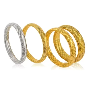Custom Elastic Stainless Steel Gold Plated Plain Minimalist Bangle Waterproof 10 20mm Wide Bracelet for Women