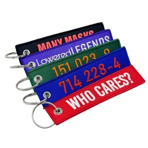 Custom Embroidered Fashion Design Fabric Embroidery Jet Tag Custom Keychains Woven Double side Keychain