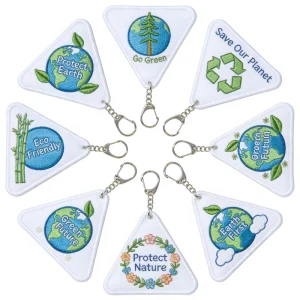 Custom Embroidery Keychain Patch Double Sided Logo Colorful Woven Keychain Embroidered Key Tag Ring