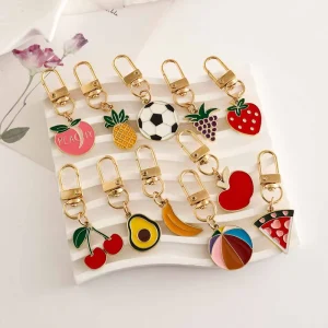Custom Enamel Keychain Colorful Fruit Soccer Ball Apple Grape Shape Bag Charm Pendant Accessories Jewelry For Women Kids