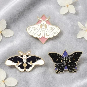 Custom Enamel Pin Black Nickel Cartoon Enamel Brooch Colorful Wing Butterfly Moth Soft Enamel Pins for Greeting Gift