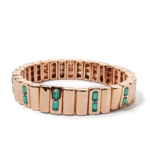 Custom Enamel Tile Stretch Bracelet Gold Plated Zinc Alloy Baguette Stone Elastic Bracelet for Women