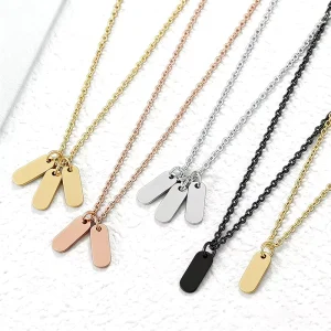 Custom Engravable Dog Tag Stainless Steel Necklace Blank Bar Pendant Chain for Men Women Gift