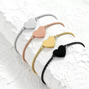 Custom Engravable Heart Stainless Steel Bracelet Dainty Pearl Chain Charm for Women Girls Daily Wear & Gift
