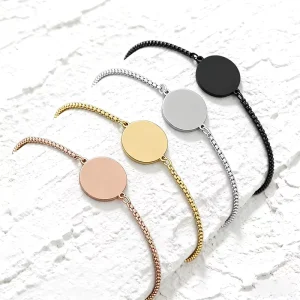 Custom Engravable Round Stainless Steel Bracelet Dainty Pearl Chain Charm for Women Daily Wear & Gift