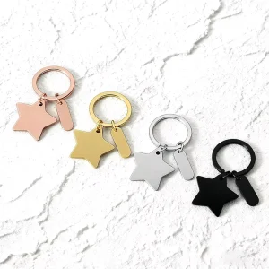 Custom Engravable Star & Tag Stainless Steel Keychain Blank Double Charm for Personalized Gift