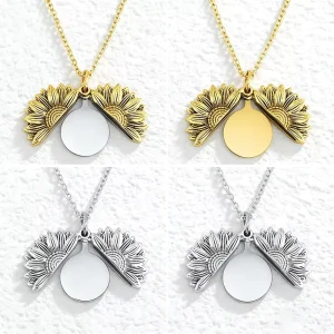 Custom Engravable Sunflower Locket Stainless Steel Necklace Openable Pendant for Women Gift