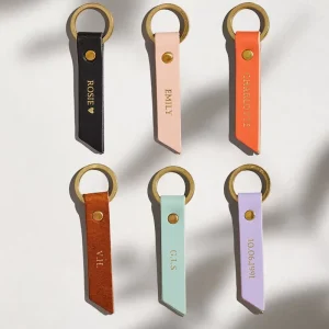 Custom Engrave Logo Colorful Plain Blank Car Key Holder Premium PU Leather Metal Ring Keychain Business Gifts