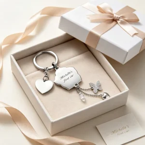 Custom Engraved Heart Tag Keychain Zinc Alloy Butterfly Flower Crystal Bag Charm Women Wedding Valentine Gift
