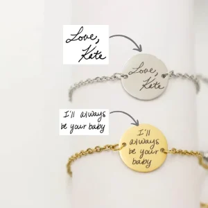 Custom Engraved Name Date Coin Stainless Steel Personalized Handwriting 18K Gold Plated Charm Bracelet Trendy Unisex Kumi
