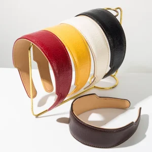 Custom Fabric Embroidery Logo Spa Headband Solid Color PU Leather Headband for Women