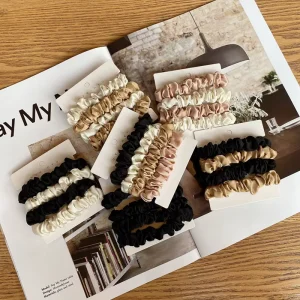 Custom Factory Price Solid Color Hair Scrunchies Set Girl Silk Scrunchie Elastic Hair Accessories