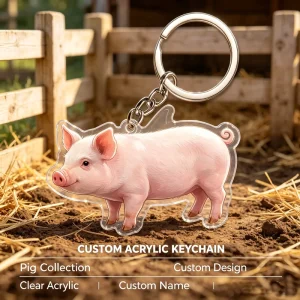 Custom Farm Animal Pig Acrylic Keychain Personalized Clear Holographic Charms Double Sided Printing Keyring for Farm Gift