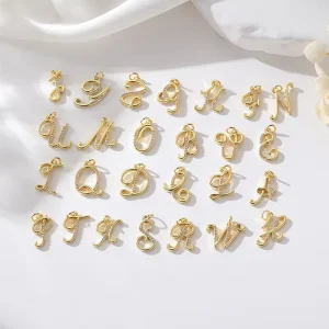 Custom Fashion 14K Gold Plated Micro Pave CZ Cursive Script Letter Pendant Couple DIY Necklace Jewelry Making Accessories