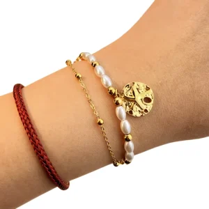 Custom Fashion 18K Gold Plated Stainless Steel Pearl Beaded Shape Niche Design Bracelet Fashion Jewelry for Women