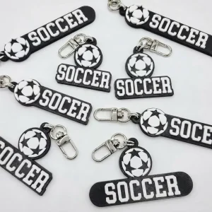 Custom Fashion 3D Engraving Letter Silicon Rubber Key Chains Logo Alphabet Football Squishy Kawaii Sports PVC Keychain