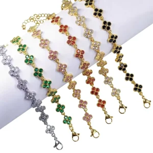 Custom Fashion Accessories PVD Gold Plated Stainless Steel Four Leaf Clover Zircon Charm Bracelet Fine Jewelry Party Lucky Gift