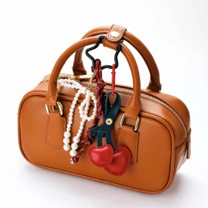 Custom Fashion Bag Charm Heart Design PU Leather Pearl Beads Braided Cord Star Shape Key Chain Bag Charm