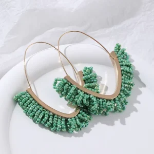 Custom Fashion Designer Handmade Beaded Large Resin Earrings Seed Hoop Tarnish Free Bohemian Dangle Drop Earrings for Women