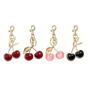 Custom Fashion Fruit Charm Keychain 14K Gold Hook Wine Red Pink Black Cherry for Handbag and Backpack