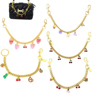 Custom Fashion Gold Chain Bag Charm Set Cute Fruit Cherry Strawberry Heart Butterfly Pendant Handbag Purse Strap for Women