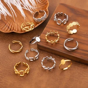 Custom Fashion Jewelry Rings Stainless Steel Gold Adjustable Rings for Women Engagement