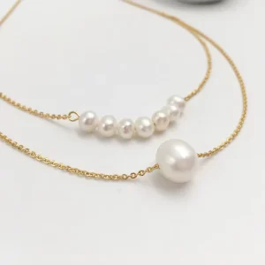 Custom Fashion Jewelry Silver Gold Plated Layer Pearl Necklace for Women