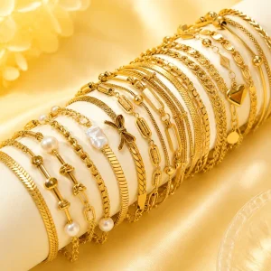 Custom Fashion Jewelry Waterproof Zirconia Heart Bangles 18K Gold Lated Stainless Steel Cuban Chain Bracelet for Women
