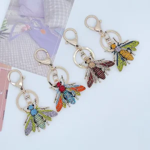 Custom Fashion Luxury Crystal Rhinestones Metal Key Chains Charm Keyring Kawaii Bee Car Keychain Pendant