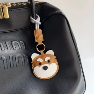Custom Fashion Luxury PU Leather Dog Head Bag Charm Cute Animal Keychain Purse Pendant Promotional Gifts