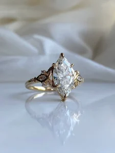 Custom Fashion Rings 18K Yellow Gold Rings Lab Grown Diamond Marquise Cut Engagement Ring for Women