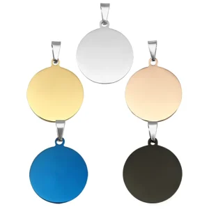 Custom Fashion Stainless Steel Hard Wearing Round Necklace Pendant Dog Name Tag Laser Engraved Keychain