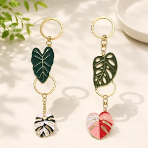 Custom Fashion Zinc Alloy Metal Leaf Enamel Keychain Personalized Keyring for Promotional Gift Bag Charm Car Keys