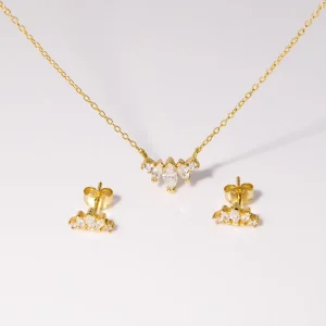 Custom Find Fashion Jewelry Sets Luxury Elegant Marquise Cut Moissanite 18K Gold Plated 925 Silver Pendant Necklace Earrings