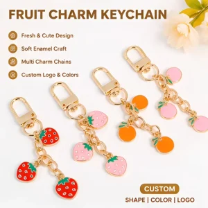 Custom Fruit Enamel Keychain Strawberry Orange Lemon Cartoon Cute Metal Key Ring Bag Charm for Women Girls Handbag Accessories