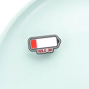 Custom Funny Battery Power Enamel Pin Need Charging Logo Badge Hold On Lapel Brooch Fashion Pins for Women Men