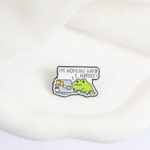Custom Funny Office Frog Enamel Pin Cute Meme Metal Badge Cartoon Animal Laptop Brooch Jewelry Custom Lapel Pin