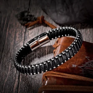 Custom Genuine Cowhide Leather Magnetic Fashion Charm for Bracelet Simple Original Jewelry for Men