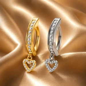 Custom Gift Fashion Inlay Zircon Navel Hypoallergenic ASTM F136 Titanium Heart 24K Gold Plated Wedding Belly Ring