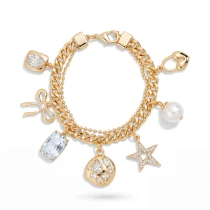 Custom Gold Chain Charm Bracelet with Heart Star Lipstick Crystal Pendants Fashion Jewelry Bracelet for Women