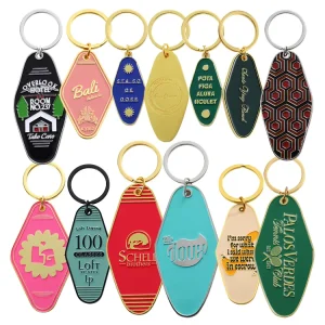Custom Gold Metal Print Engraved Soft Enamel Logo Motel Accessories Keychain Hotel Key Ring