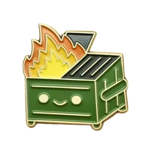 Custom Gold Metal Soft Enamel Cute Fire Trash Can Brooch Backpack Hat Bag Decorative Lapel Pin