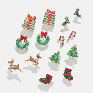 Custom Gold Plated Crystal Rhinestone Christmas Stud Earrings Set