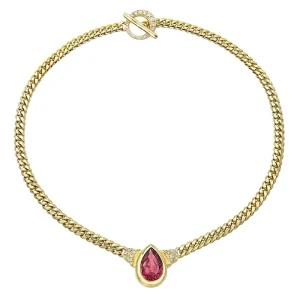 Custom Gold Plated Pear Pendant Curb Chain Link Necklace